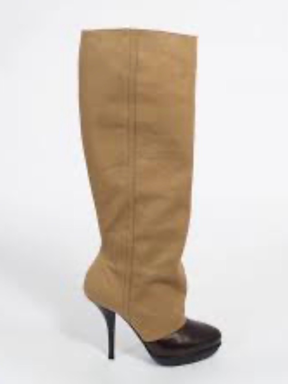 Dries van Noten Tall Tan Brown leather canvas Knee-High two tone Stiletto Boots